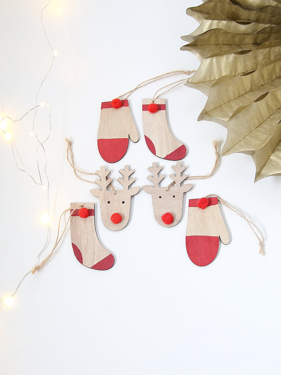 Set de decoración de renos y medias de madera