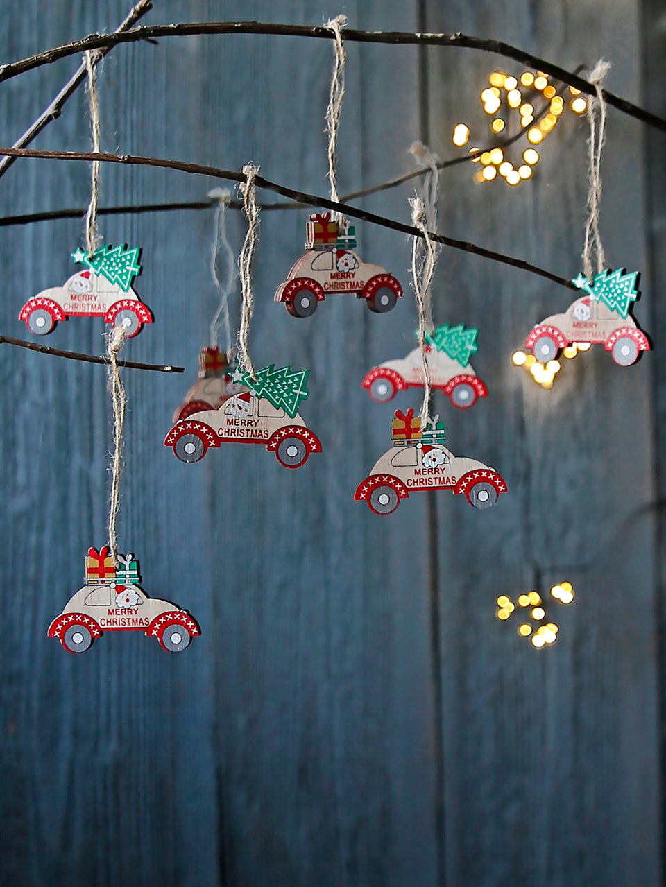 Juego de coches navideños de madera