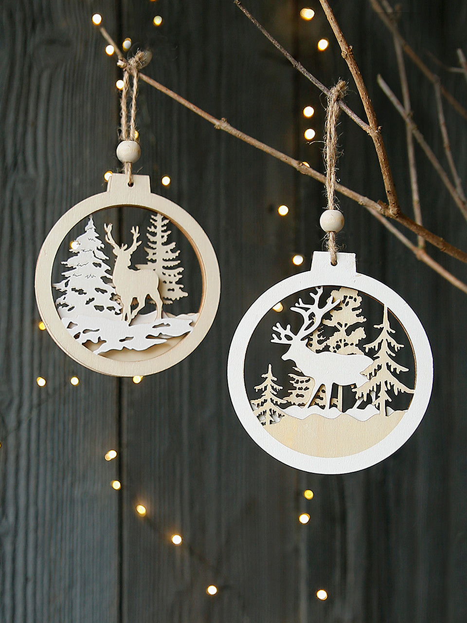 Juego de adornos de reno de madera