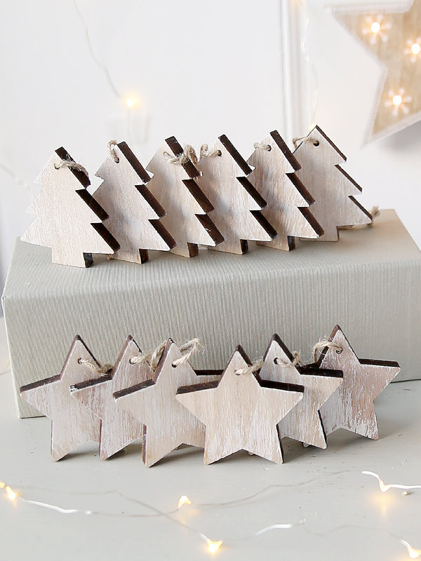 Juego de seis adornos navideños de madera